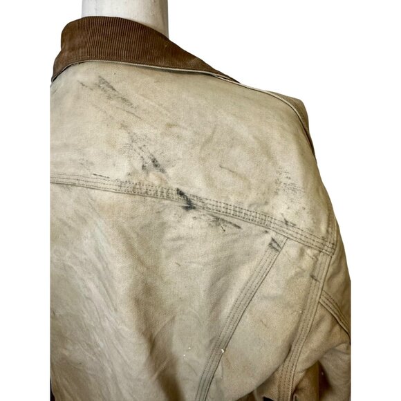 Vintage Carhartt Blanket Lined Chore Jacket Tan Distressed Workwear Size 44 USA - Picture 6 of 12